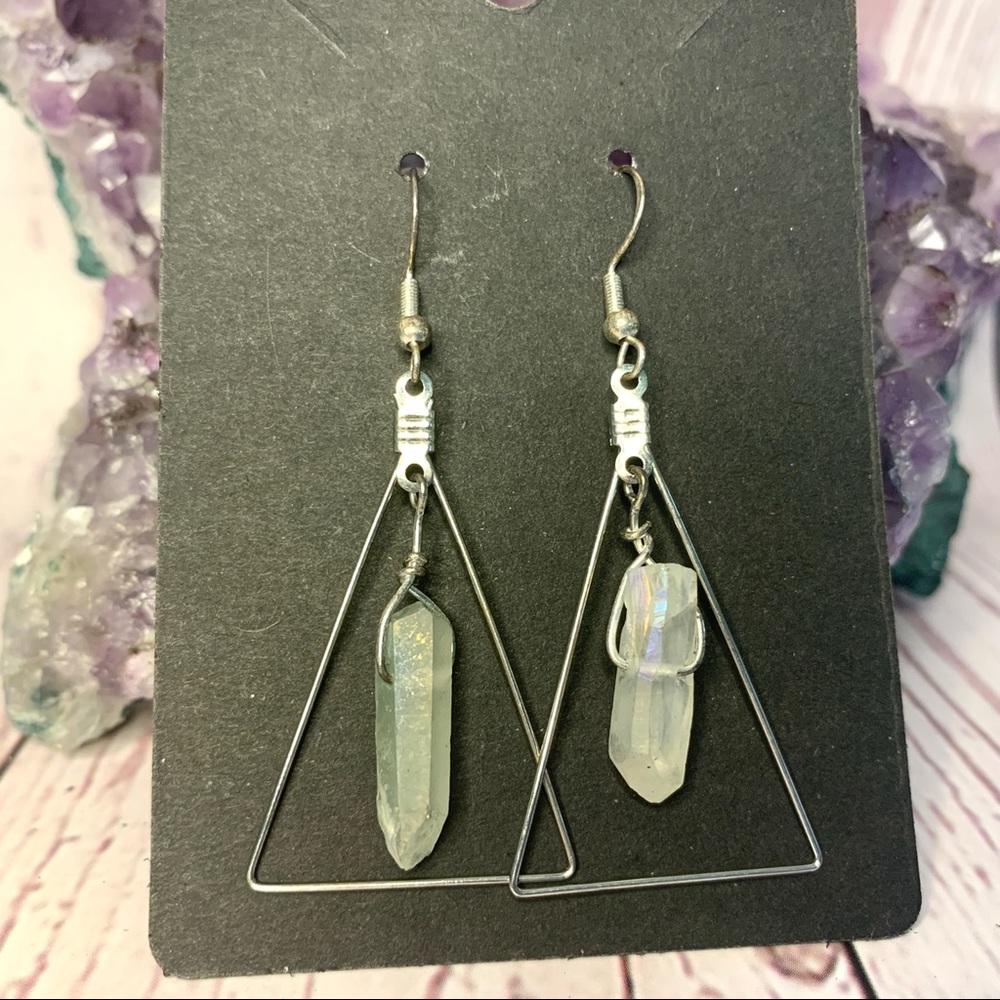⭐️ Crystal Triangle Geometric Quartz Dangle Earrings